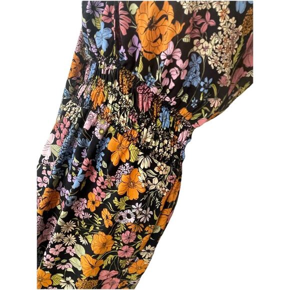 WAYF MINI DRESS SMOCKED RUCHED WAIST LONG SLEEVE SZ S AESTHETIC CORE BLACK WHITE - Picture 14 of 16